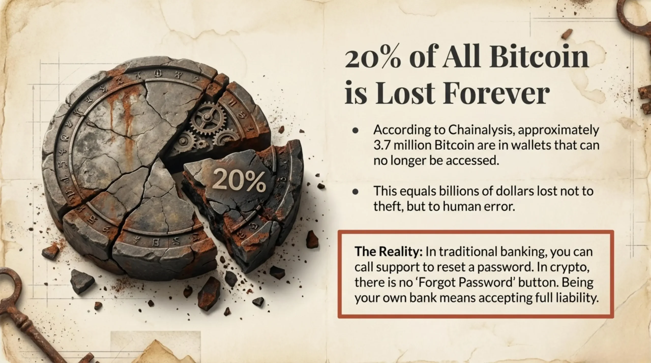 Infographic showing 20 percent of all Bitcoin is lost forever