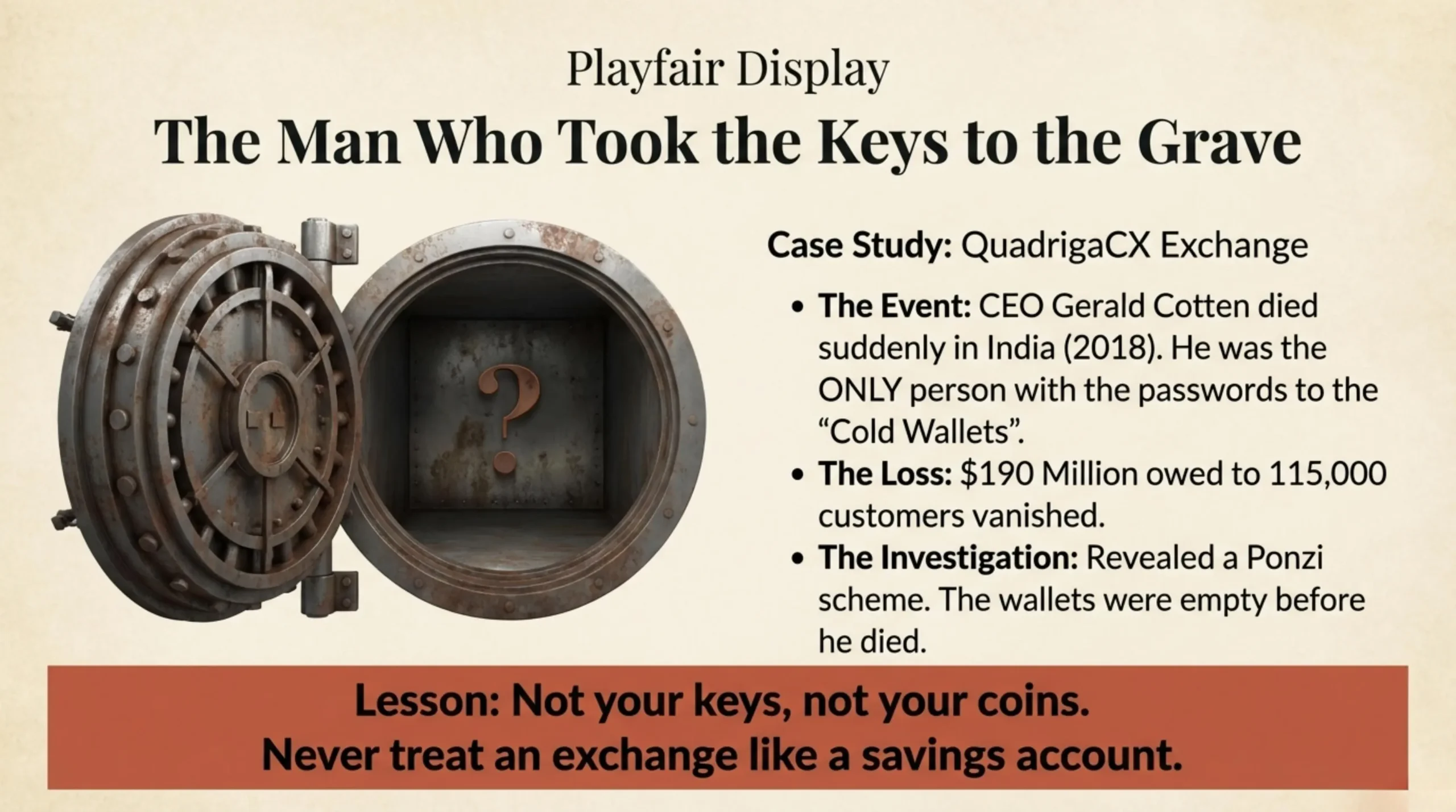 Open vault door representing lost crypto exchange passwords